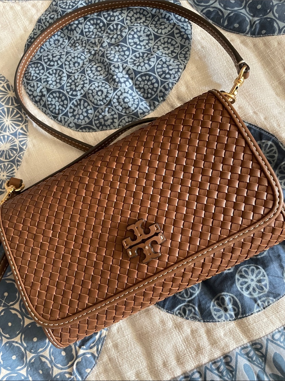 Tory Burch Brown Woven Leather Crossbody Bag